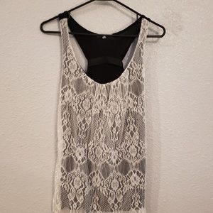 Charlotte Russe black off white/ivory lace tank